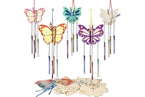 Fennoral 8 Pack 3D Butterfly Wind Chime Kit for Kids Make Your Own Butterfly Wind Chime Wooden Arts and Crafts for Kids DIY to Paint Butterfly Craft for Easter Spring Art Activity Birthday Party