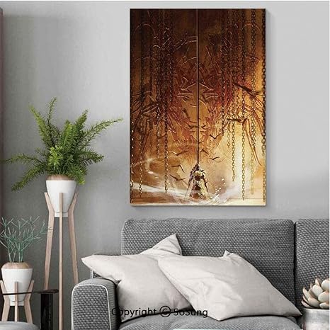 Amazon ファンタジーの家の装飾 アート絵画 風景画 30x40cm 木製パネル付 絵 絵画 インテリア 壁掛け 壁飾り 風水 玄関 木枠付きの完成品 伝説の騎士の巨大なブロンズ古代ロイヤル紋章門アートワークゴールドの前に立って ウォールステッカー オンライン通販