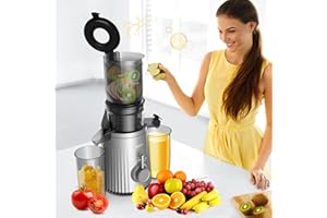 ADAMONDA Slow Masticating Machines With Exclusive Filter Technology for High Juice Yield & Easy Clean,4.2'' Extra Large Feed Chute Cold Press Juicer Machine Fit Whole Fruits Vegetables,Silver Grey