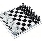 Elegant Glass Chess Set 13.8 Inch for Adults with Black &amp; Clear Pieces | Felt Bottom Protection Smooth Glass Piece Finish Modern Home Display Style Classic Strategy Entertainment