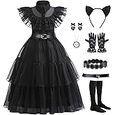 Black Costume Dress Kids Girls Black Cosplay Halloween Party Dress Up Gothic Costume with Accessories