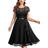 Miusol Women's Plus Size Ruffle Floral Lace Contrast Chiffon Formal Bridesmaid Party A-Line Cocktail Dress