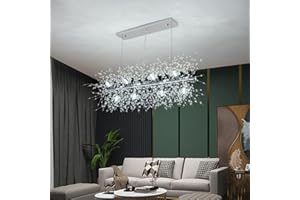 CM MZY Modern Crystal Chandeliers Firework, 12-Light Dining Room Lighting Fixtures Hanging, Chrome Sputnik Firework Ceiling Light Fixture for Dining Room Living Room Kitchen Island (L 35.5")
