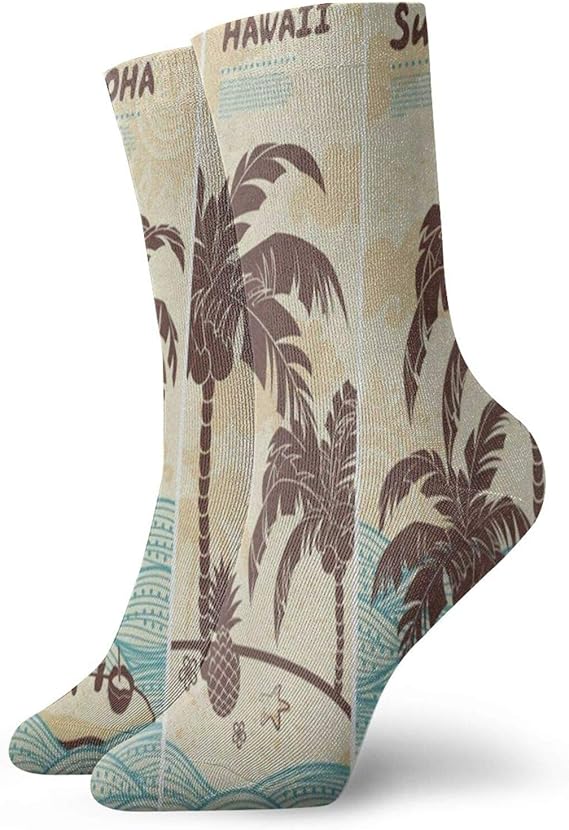 Mens Womens Crew Socks Vintage Hawaiian Island Ocean Palm Tree Athletic Socks