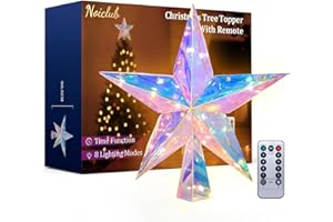 NOICLUB Christmas Tree Topper，11.8" PET Christmas Tree Star Topper Lighted with Remote Multicolour 20LED Lighted Treetop Decorate for Xmas Decorations Ornaments Holiday Party Indoor Decor