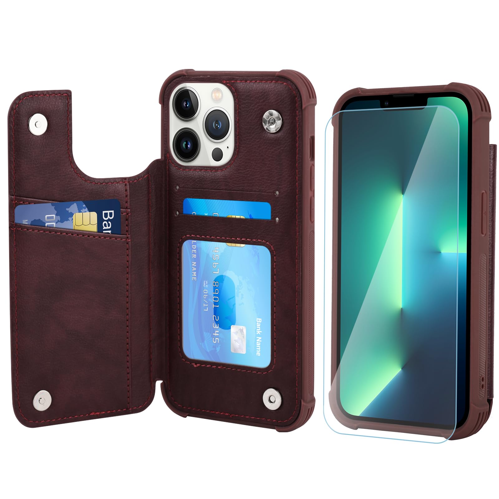 Photo 1 of VANAVAGY Wallet Case Compatible for iPhone 13 Pro Max for Women Men, PU Leather Flip Phone Cover Fits Magnetic Car Mount with RFID Blocking Credit Card Holder,Burgundy