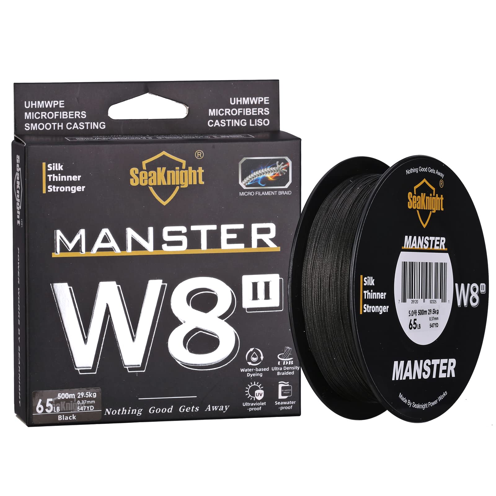 Seaknight W8 II 8 Strands Braided Lines 500M Smooth PE Braid Multifilament Wire Carp Fishing Lines Double Coating UV-proof Saltwater-proof Fishing Line for Sea Fishing 15-100LB