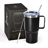 Icesip 20 oz Tumbler with Handle, insulated cup coffee mug with lid, straw and handle, Double Wall Stainless Steel Vacuum Coffee Tumbler travel mug spill proof, 1pcs Black
