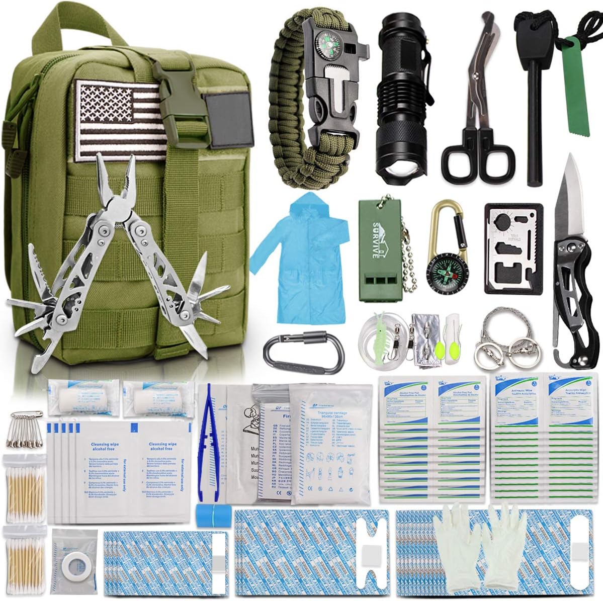 Monoki First Aid Survival Kit, 302Pcs Tactical Molle EMT IFAK Pouch Outdoor Gear EDC Emergency Survival Kits First Aid Kit Trauma Bag for Hiking Camping Hunting Car Travel or Adventures : Sports & Outdoors