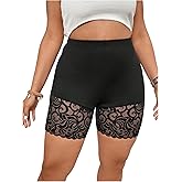 WDIRARA Women's Plus Size Lace Biker Shorts High Waisted Workout Yoga Short Leggings