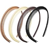 MBAIYO 4 Pcs Headbands with Teeth, Comfortable Headbands for Women with Teeth Non Slip Fashion Comb Head Bands Plastic Head Bands for Hair Styling (4.3''×0.7'' Black, White, Khaki, Coffee)