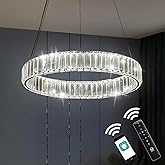 Axamate Crystal Chandelier LED 20in 29W 3500-6000K Dimmable with Remote Control, Modern K9 Crystal Ring Chandelier Adjustable