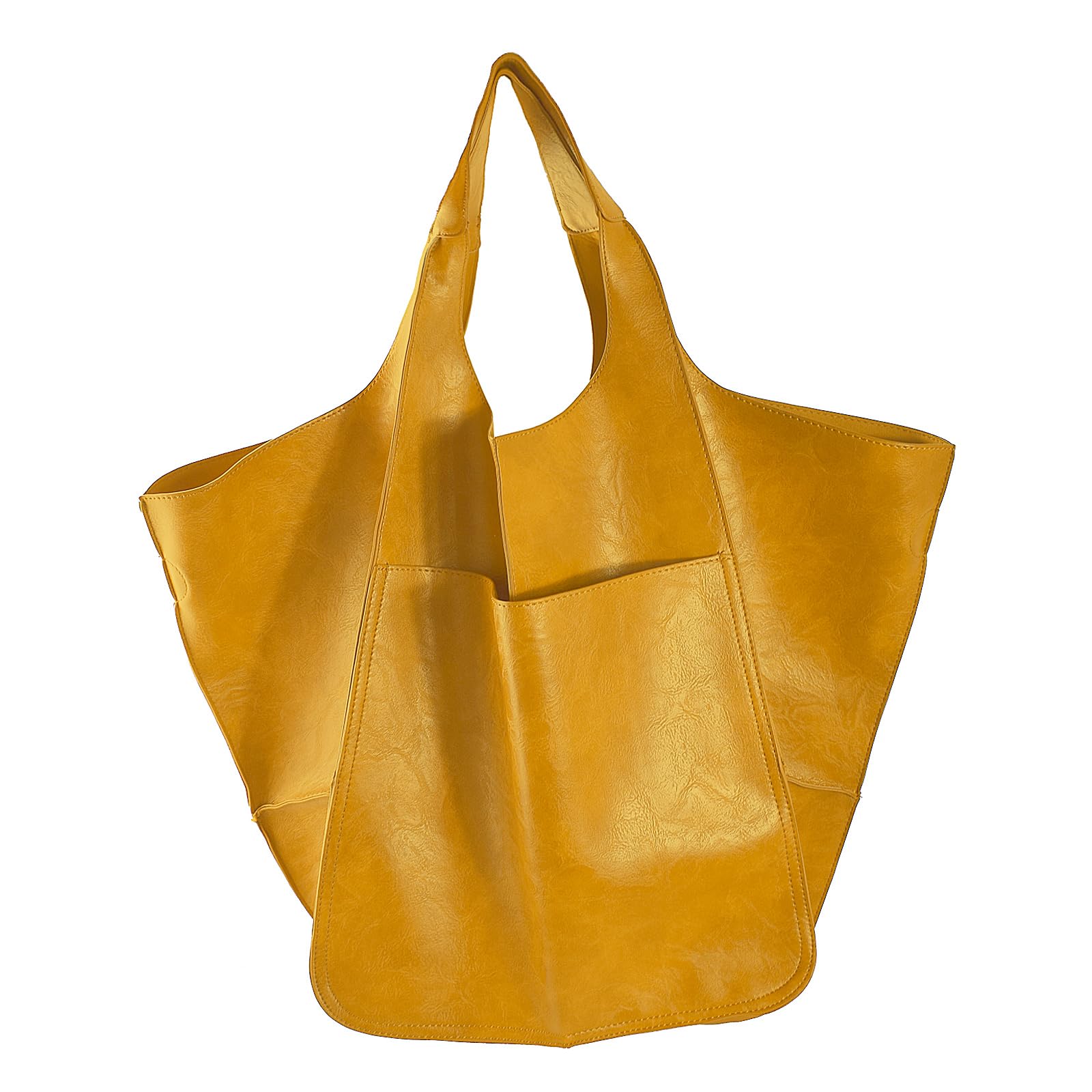 Photo 1 of KlaOYer Oversized Leather Tote Bag Large Capacity Work Hobo Pu Leather Bucket Purse And Handbag Big Soft Travel Shopping Bag (Yellow 2)