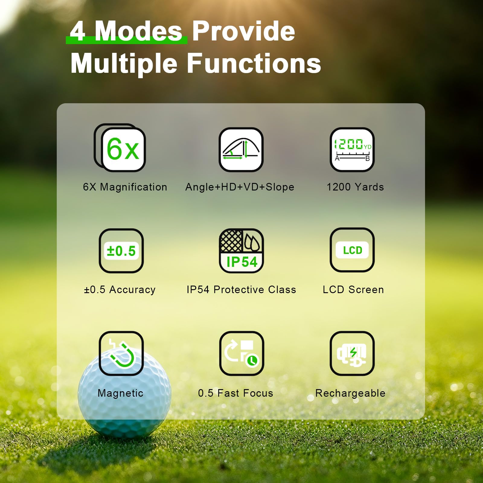 1200 Yards Golf Rangefinder with Slope and Magnetic 6X Magnification Rechargeable Laser Distance Range Finders, Flag Pole Locked with Vibration Ideal for Golfer Accessories