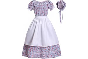 Vibsion Girls Pioneer Prairie Costume Dress Floral Colonial Village Girl Costumes