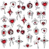 PH PandaHall 30Pcs Enamel Gothic Charms Pendants, 15 Styles Cross Heart Bowknot Metal Pendant Gothic Style Alloy Enamel Dangle Charm Red Rhinestone Charms for DIY Craft Necklace Jewelry Making