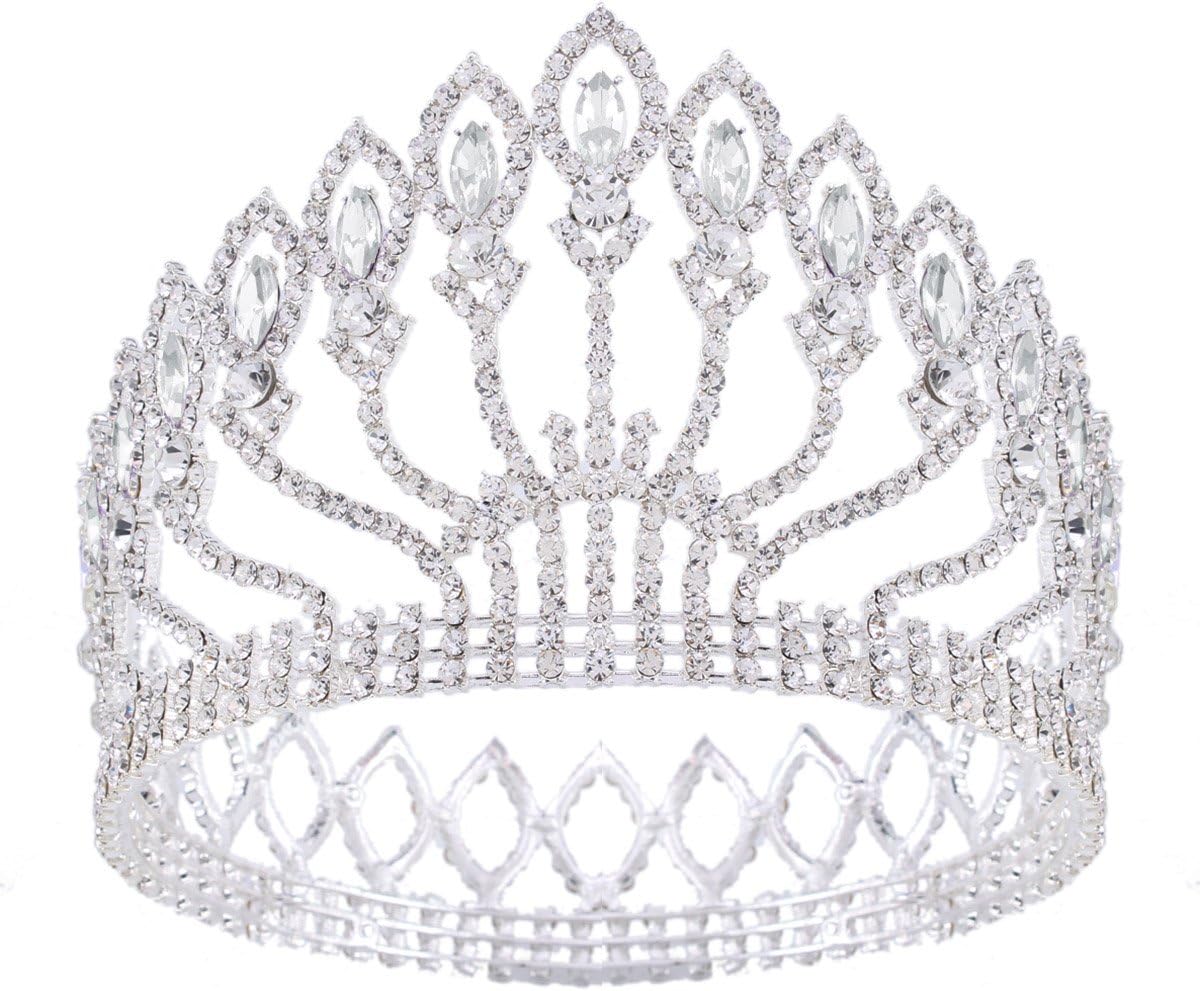 HerZii Wedding Bridal Crystal Tiara Crowns Princess Queen Pageant Prom Rhinestone Silver Tiara Headband Wedding Hair Accessories