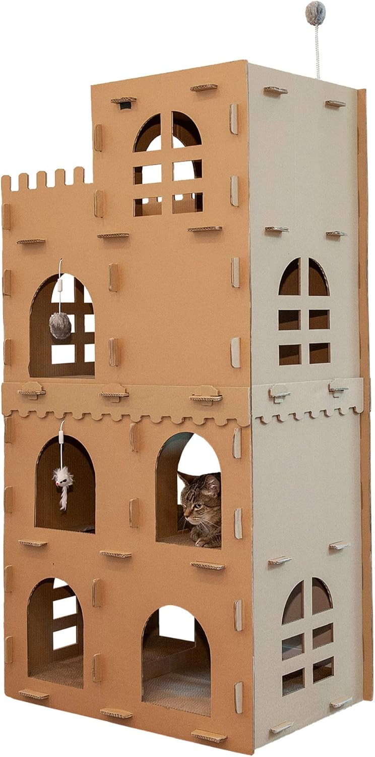 new castle furniture on Amazon Com Furhaven Pet Cat Furniture Tiger Tough High Castle Tower Playground Apartment Hideout Corrugated Cat Scratcher With Catnip For Cats And Kittens Cardboard Brown One Size Pet Supplies