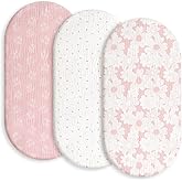 Gllquen Baby Muslin Bassinet Sheets 3 Pack, Breathable Elastic Cozy Fitted Cotton Bassinet Mattress Sheet for Baby Boy Girls, Fit for Hourglass Oval Rectangular Cradle Pad Sheets 33"x17" (Pink)