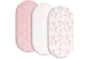 Gllquen Baby Muslin Bassinet Sheets 3 Pack, Breathable Elastic Cozy Fitted Cotton Bassinet Mattress Sheet for Baby Boy Girls, Fit for Hourglass Oval Rectangular Cradle Pad Sheets 33"x17" (Pink)