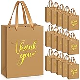 Kolldenn 16 Pcs Thank You Gift Bags with Handle Wrap Bags Bulk Totes for Birthdays Business Wedding Baby Shower Party Favors (10.63 x 8.27 x 3.94 Inches, Kraft)