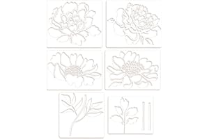 YMCLUB 6 Pcs Large Flower Stencils for Painting Walls, Peony Pattern Reusable Floral Stencil Templates for Garden Fence, Wood Furniture Fabrics