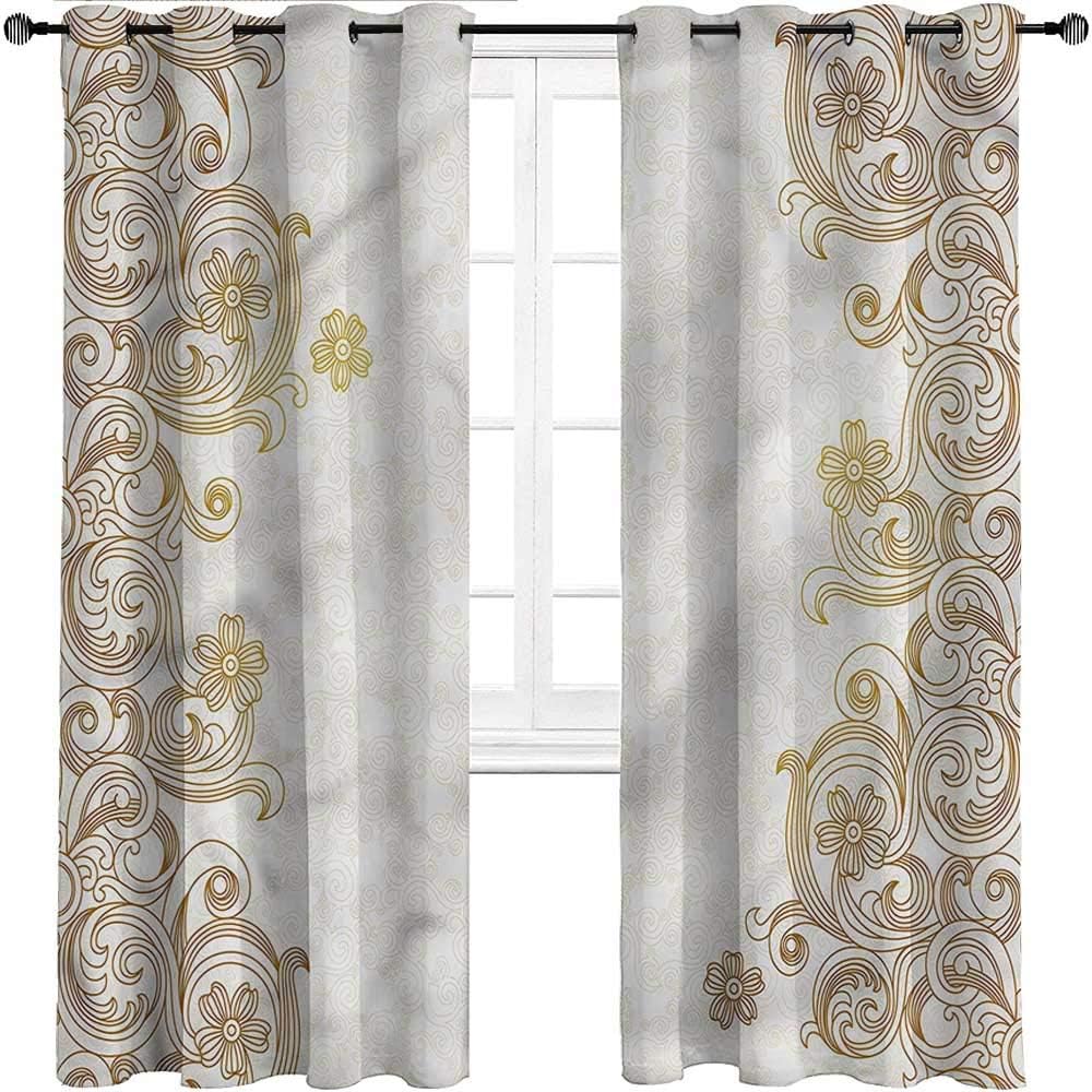 HouseLookHome Blackout Curtain Traditional Living Room Printed Curtains Swirly Leaves Victorian for Bedroom Girls Room Decor 2 Grommet Top Curtain Panels, 42