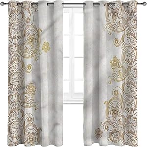 HouseLookHome Blackout Curtain Traditional Living Room Printed Curtains Swirly Leaves Victorian for Bedroom Girls Room Decor 2 Grommet Top Curtain Panels, 42