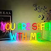 Jeanchrl You Are Safe With Me Neon Sign Pride Month LED Neon Light Ally Party Home Room Wall Decor Happy Pride Day Light Up Sign for Club Party Rainbow LED Signs Pride Month Gifts