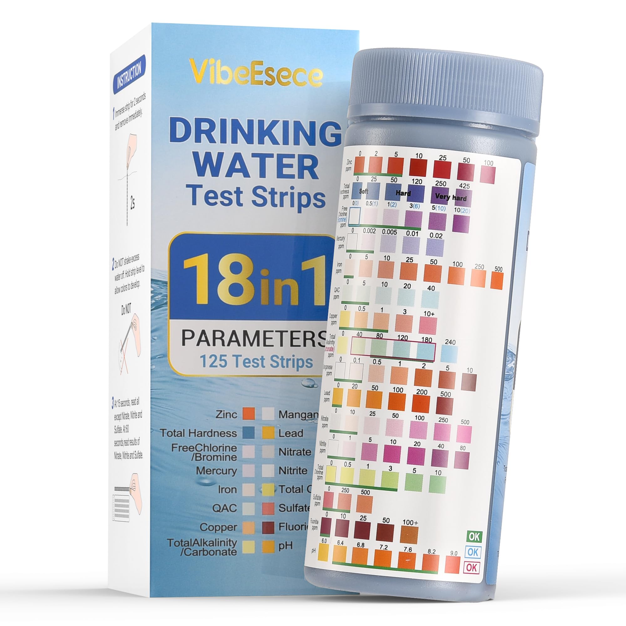 Photo 1 of 23-in-1 Home Drinking Water Testing Kit - 155 Strips,Tap and Well Water Test Kit for Hardness, Lead, Iron, Copper, Chlorine, Fluoride (18)