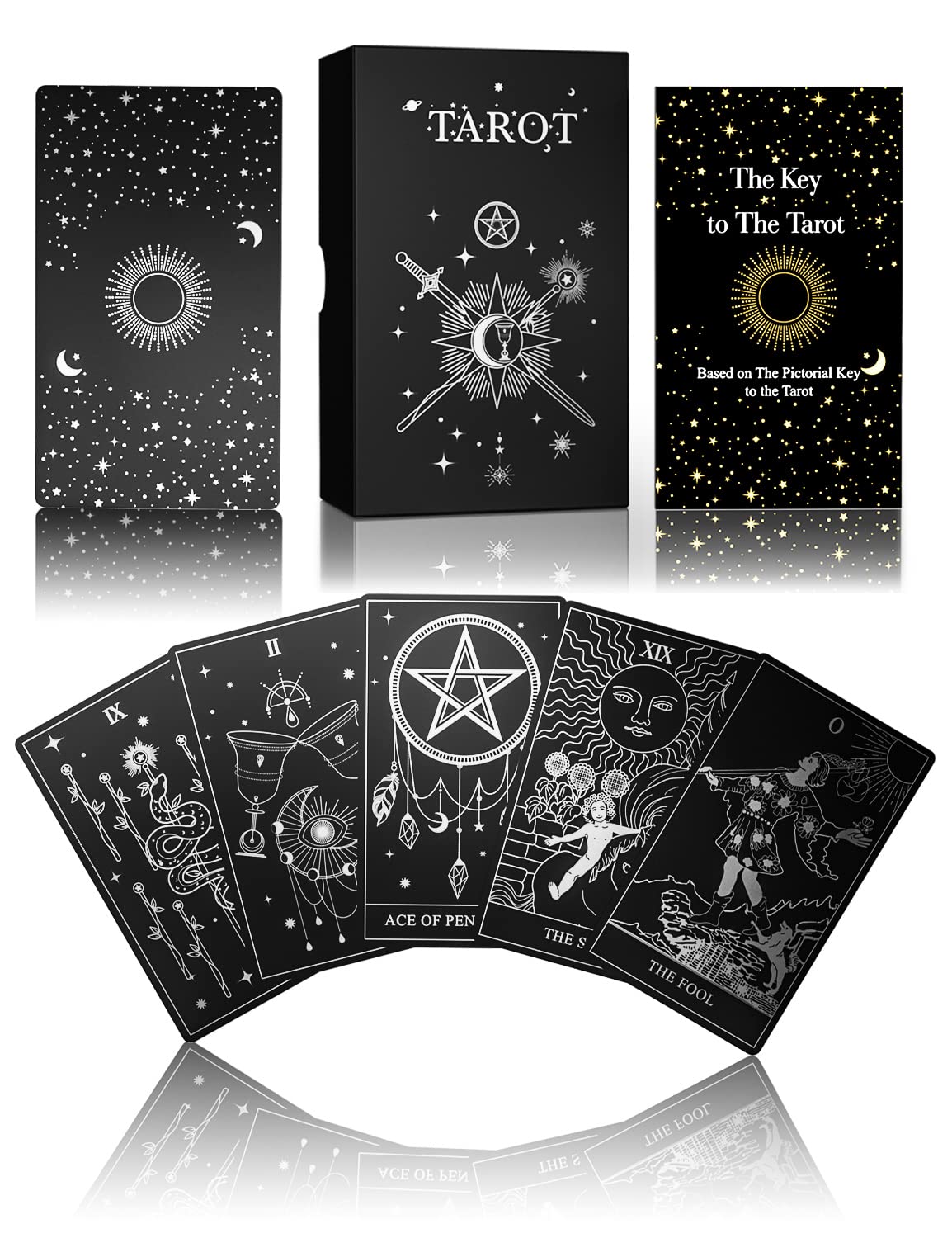 WJPC Silver Foil Tarot Cards with Guide Book Set&Gift Box for Beginner& Expert. Original Design Tarot Decks Cards Decks (Silver)