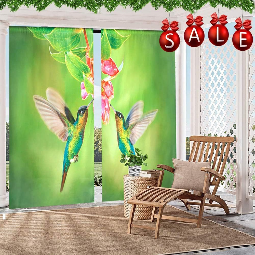 HGmart Patio Outdoor Curtain Waterproof Privacy Panel UV Protection for Porch Gazebo Deck Hummingbirds Printed Rod Pocket 50"x84" 2Panel