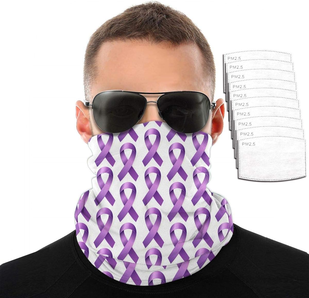 Purple Lupus Awareness Ribbon Pattern Face Mask + Filters, UV Protection Windproof Bandanas at