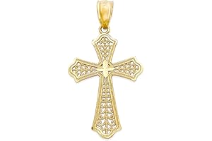 GOLDEN FIRE Solid Gold Cross Pendant in 10k or 14k, Unisex Religious Jewelry