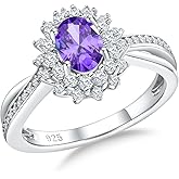 RANDES Oval Engagement Ring Sterling Silver/14K Gold Plated Sapphire/Emerald/Ruby/Aquamarine 2 Cttw Gemstone Halo Rings Split Shank Statement Rings for Women Size 6-10