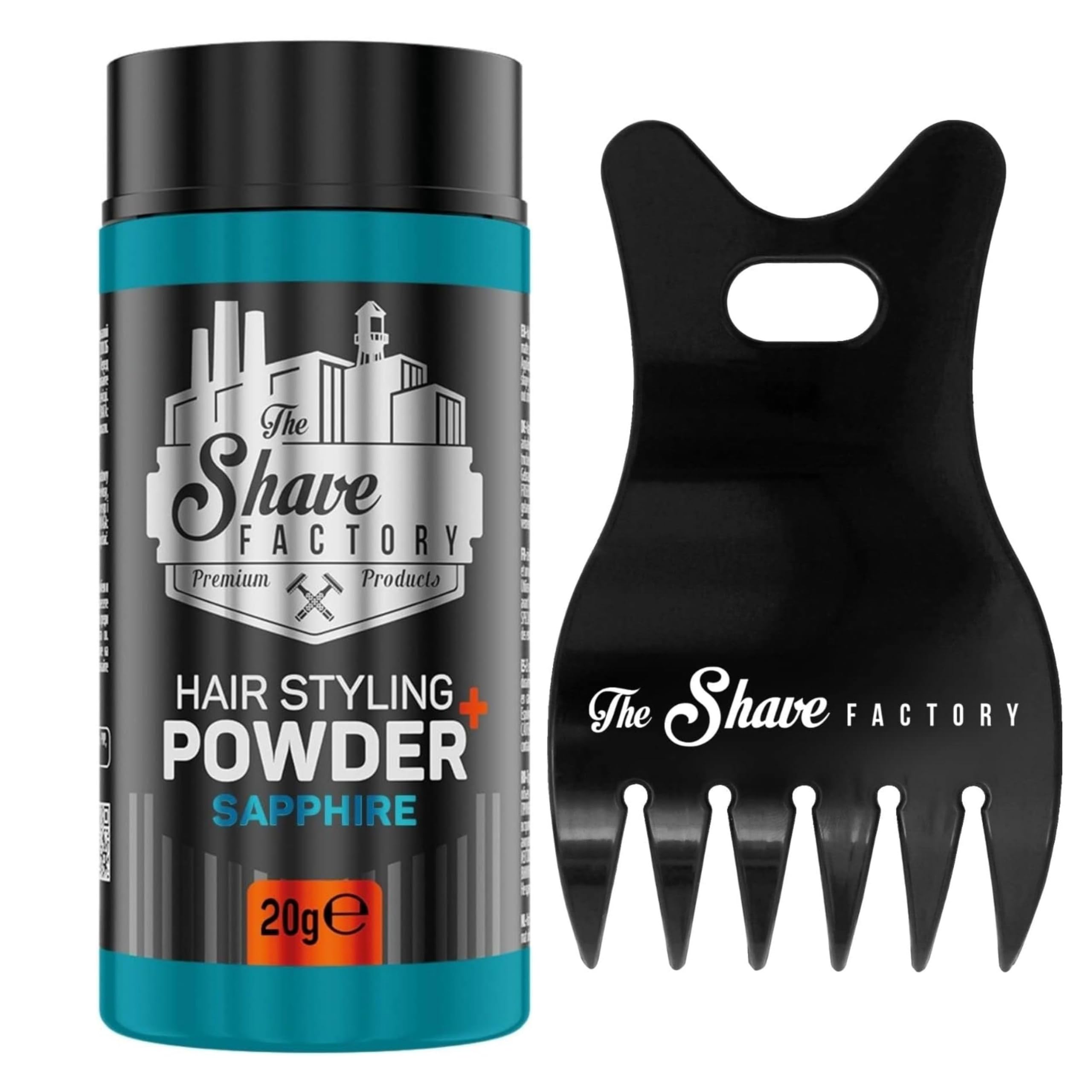 The Shave factory Hair Styling Powder - Mattifying and Volumizing Powder, with comb types suitable for all areas of use, hair comb and powder wax (Comb 042 & Sapphire Styling Powder 20gr)