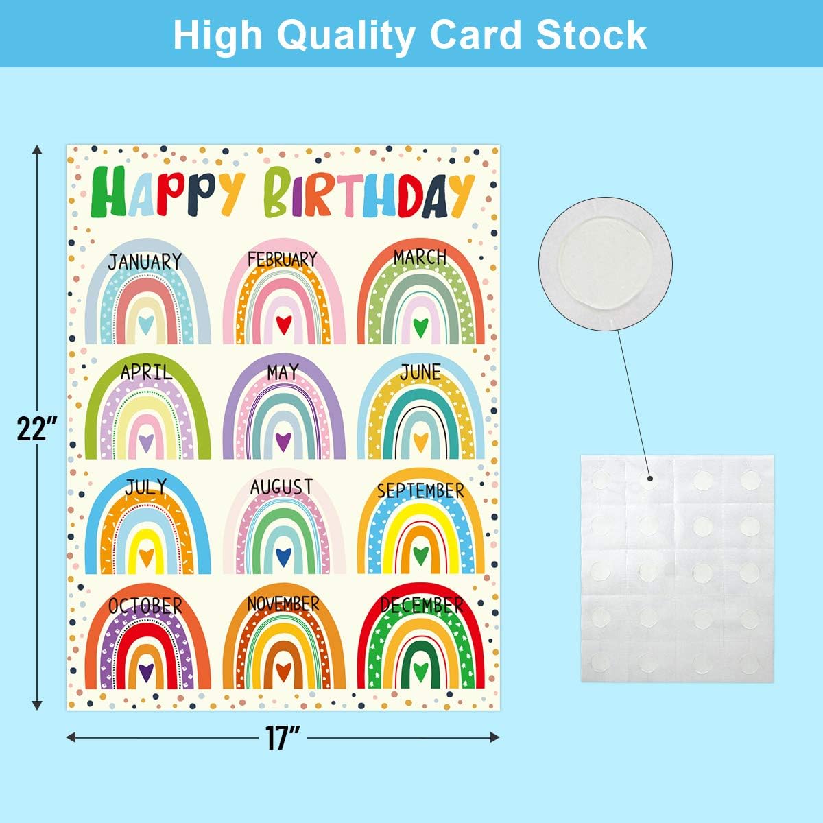 Happy Birthday Poster Chart Bright Color Rainbow with Dots 17" x 22" Class Birthday Decoration : Office Products