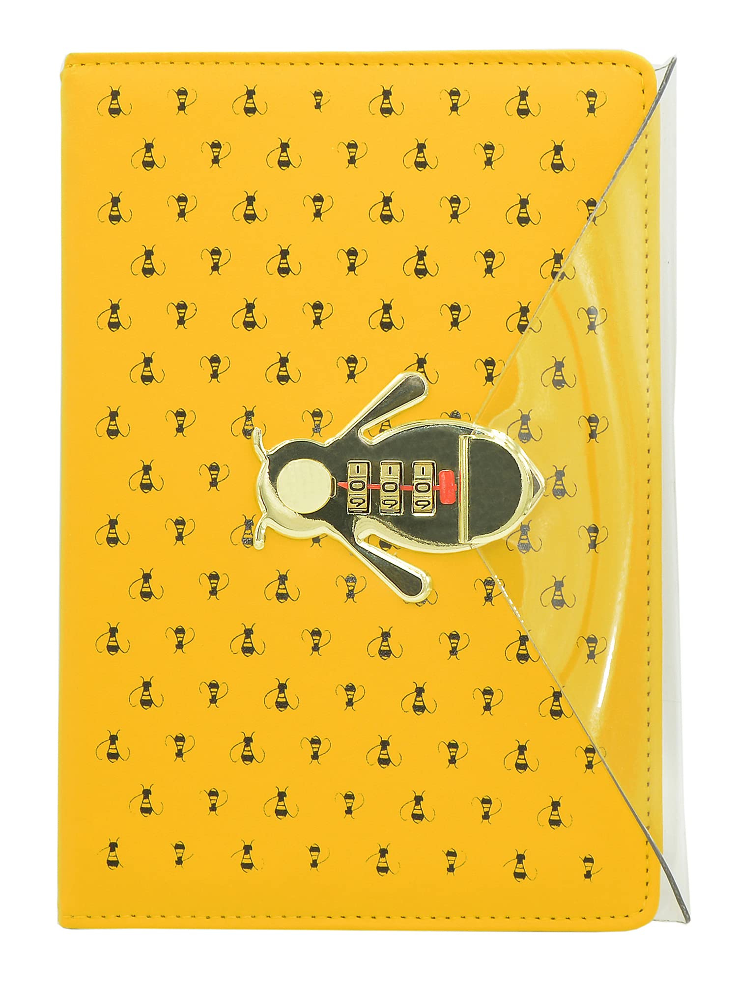 NectaRoy A5 Lockable Diary, Bee-Shaped Lock Travel Journal, PU Leather Password Notebook, Sketchbook Office School Supplies Student Stationery Birthday Gift, Pen Holder&Card Slots, 210x145mm