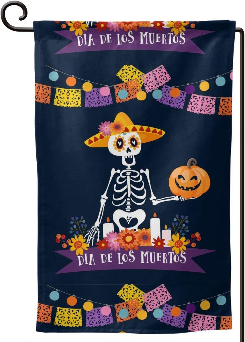 FeHuew Day of The Dead Garden Flag Vertical Double Sided 12.5 X 18 Inch Decorative Banner for Outdoor Yard