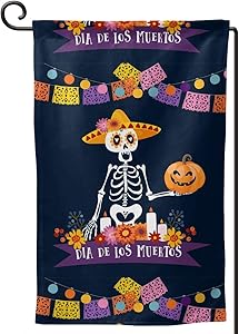 FeHuew Day of The Dead Garden Flag Vertical Double Sided 12.5 X 18 Inch Decorative Banner for Outdoor Yard