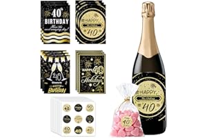 40th Birthday Wine Labels for Bottles Waterproof Champagne Stickers with 40th Birthday Kisses Stickers Forty BirthdayGifts fo