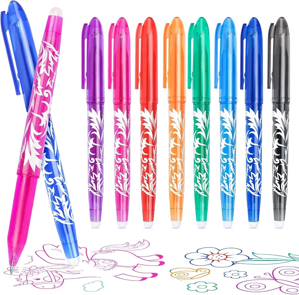 KERIFI Rub Out Pens 0.5mm Erasable Gel Pen 8 Colors with Eraser