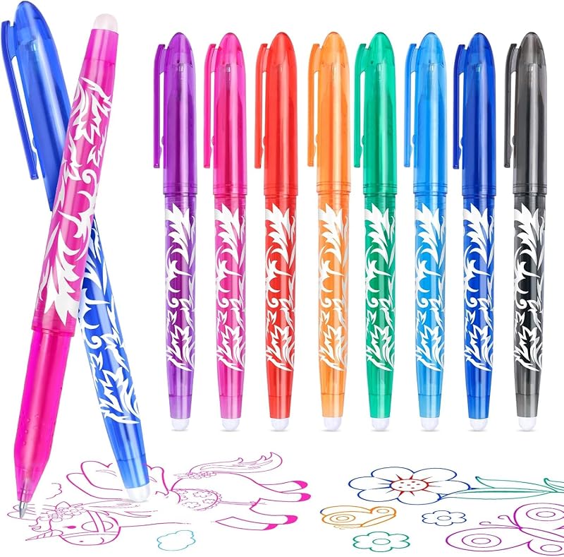KERIFI Rub Out Pens 0.5mm Erasable Gel Pen 8 Colors with Eraser