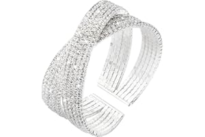 Jojomina Silver Rhinestone Bracelet for Women Multilayer Crystal Layered Cuff Bracelets Bridal Jewelry for Prom Party Wedding Dating