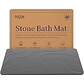 PUCUN Stone Bath Mat Diatomaceous Earth Non-Slip Shower Mat,Quick Drying Diatomite Bath Stone Mat for Bathroom Floor -Super Absorbent,Natural, Easy to Clean(24×16" Grey)