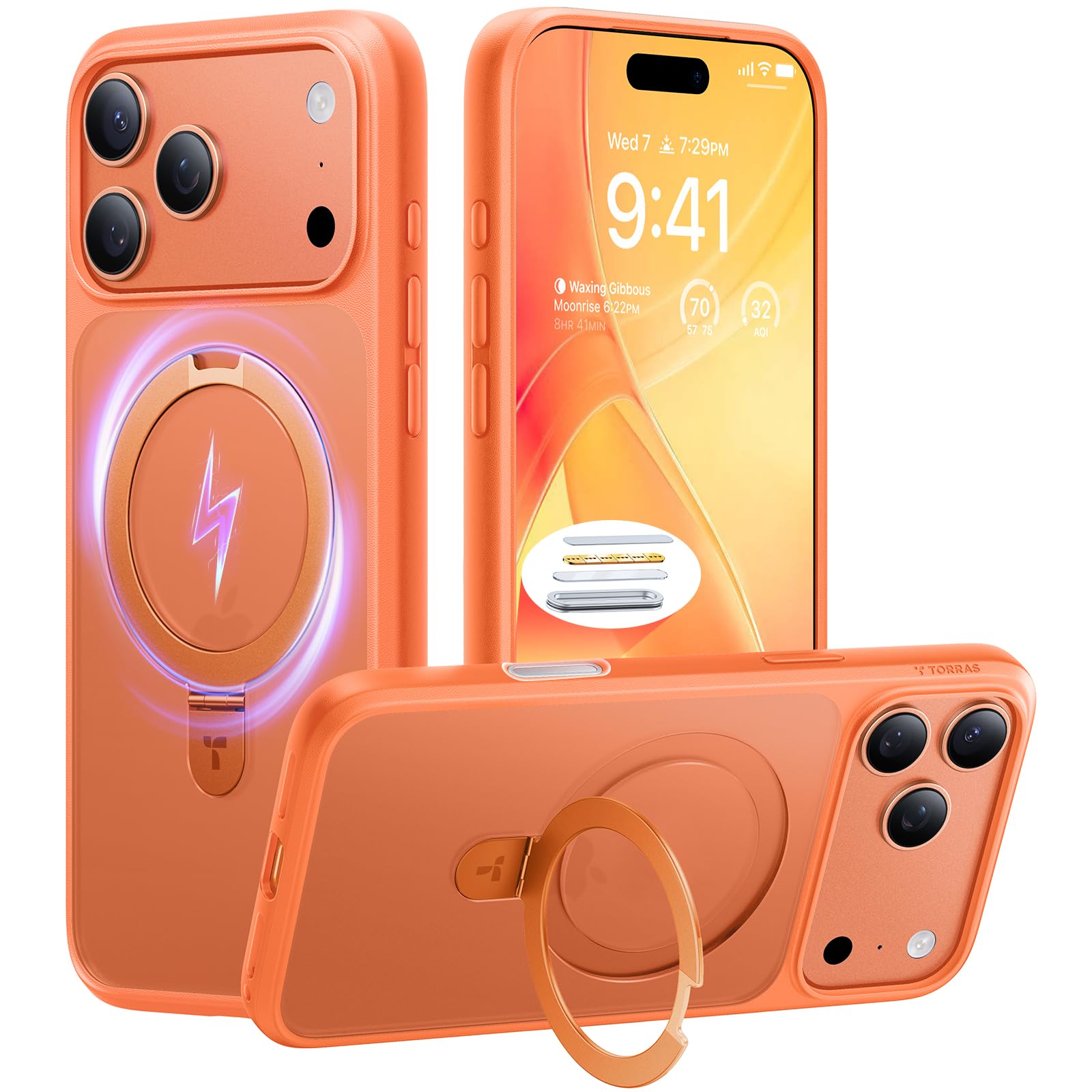 Photo 1 of TORRAS for iPhone 17 Pro Max Case with Stand, Camera Control Button, Fit for MagSafe, Military Grade Protection, Translucent Slim Soft Edge Case for iPhone 17 Pro Max 6.9", Cosmic Orange