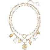 BONJOULRY Chunky Gold Necklace for Women Gold Evil Eye Cowboy Pendant Necklace Dainty Paperclip Chain Vintage Luck Amulet Choker Necklaces Celestial Jewelry Gift