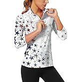 WOWENY Women's 3/4 Sleeve Athletic Golf Shirts Quarter Zip Pullover Collared T-Shirt Workout Print Tennis Top