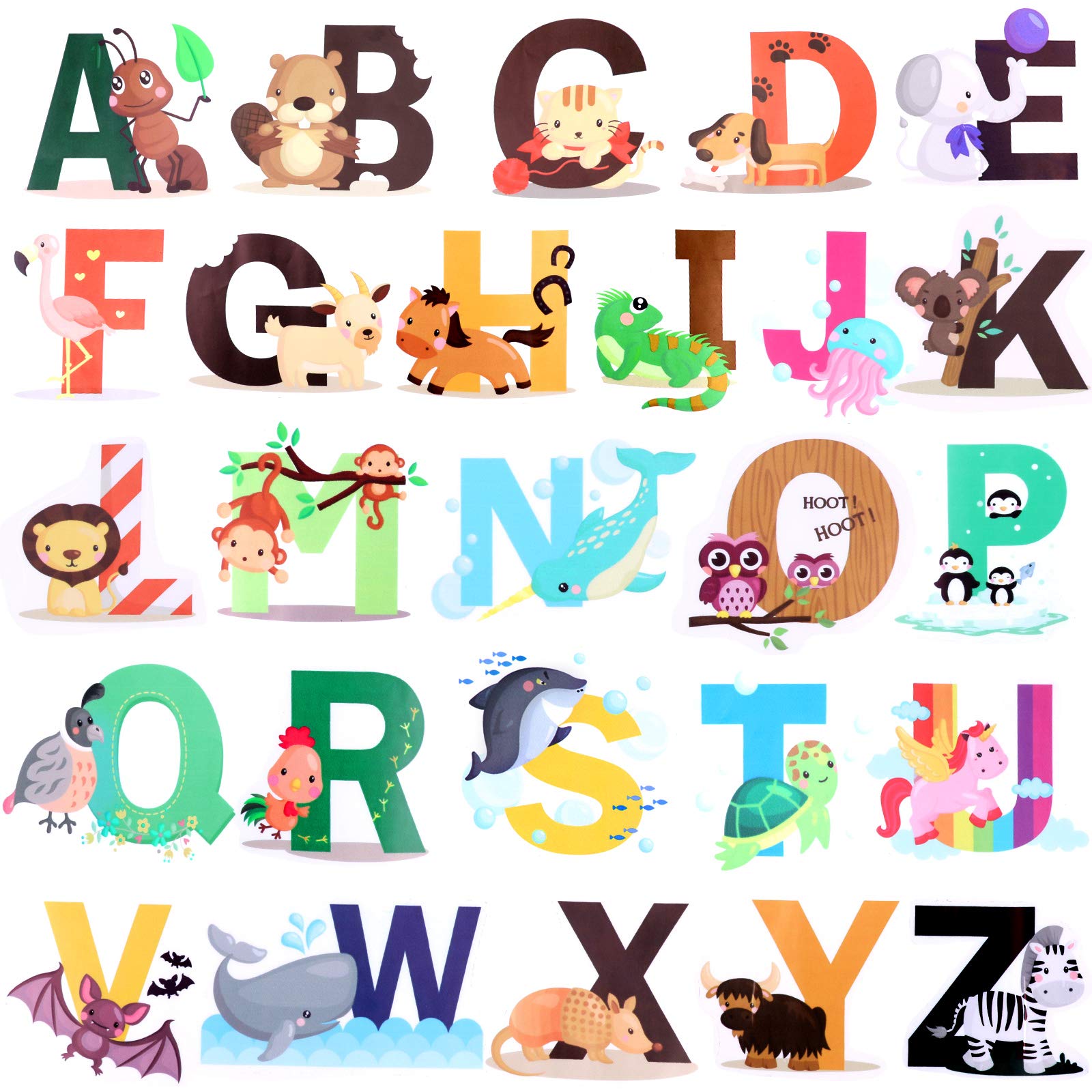 OOTSR 26 Alphabet Wall Decals, Removable Wall Decals Stickers Decor, Colourful Animal Alphabet ABC Kids Wall Stickers for Kids Nursery Bedroom Living Room décor