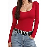 MANGOPOP Long Sleeve Shirts for Women Slim Fitted Scoop Neck Top Fleece Thermal Undershirts Base Layer Going Out Trendy 2025